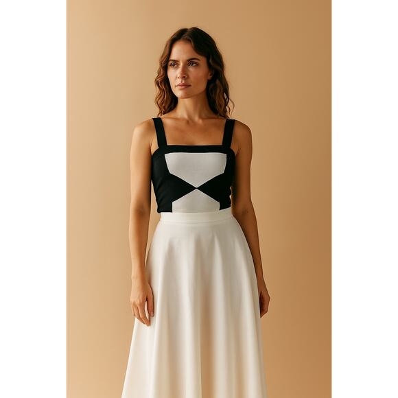 New Cache Women's Black White Y2K Knit Colorblock Tube Tank Top Size M - Picture 1 of 8
